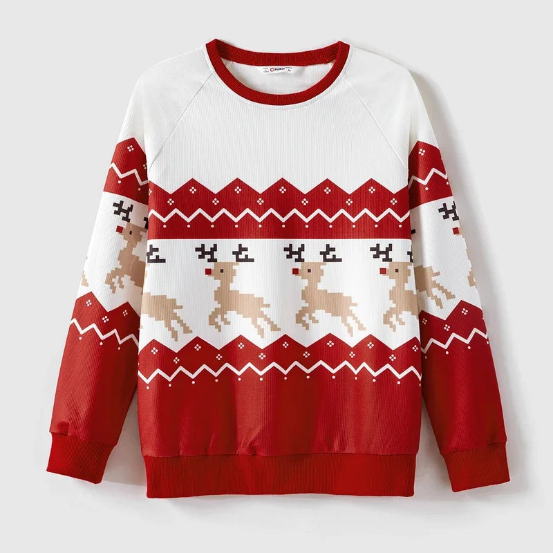 PatPat Christmas Family Portrait Matching Set Reindeer Print Raglan Sleeve Sweatshirt And Holiday Outfit
