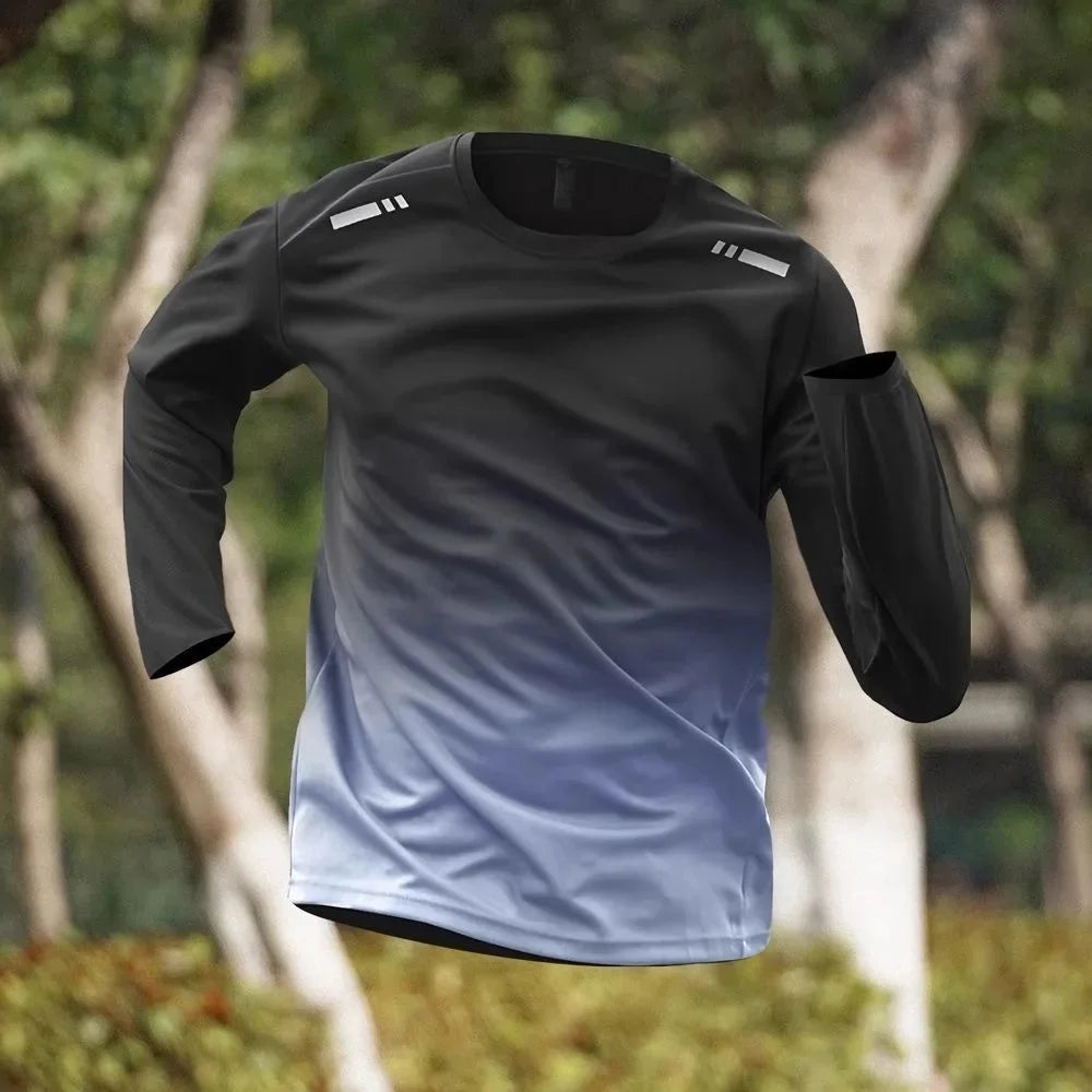 Quick Dry Ice Silk Men's T-Shirt Thin Sport Long Sleeve Loose Fitness Training Running Clothes New Style Summer Breathable Top