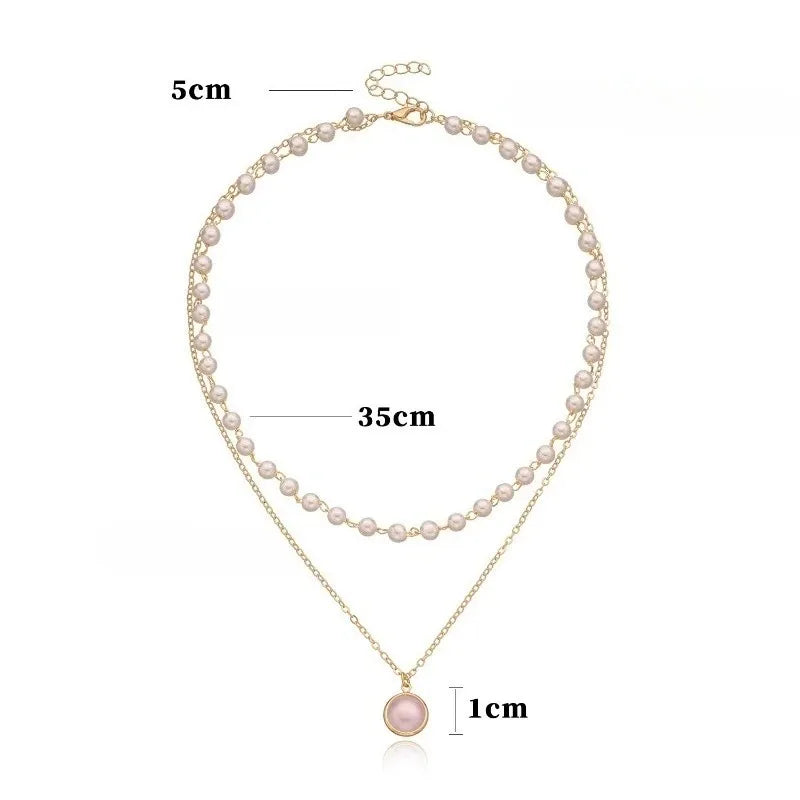 2025 New Women's Pearl Necklace Kpop Gold Color Beads Pendant Necklaces Goth Double Layer Chain Choker for Women Fashion Jewelry