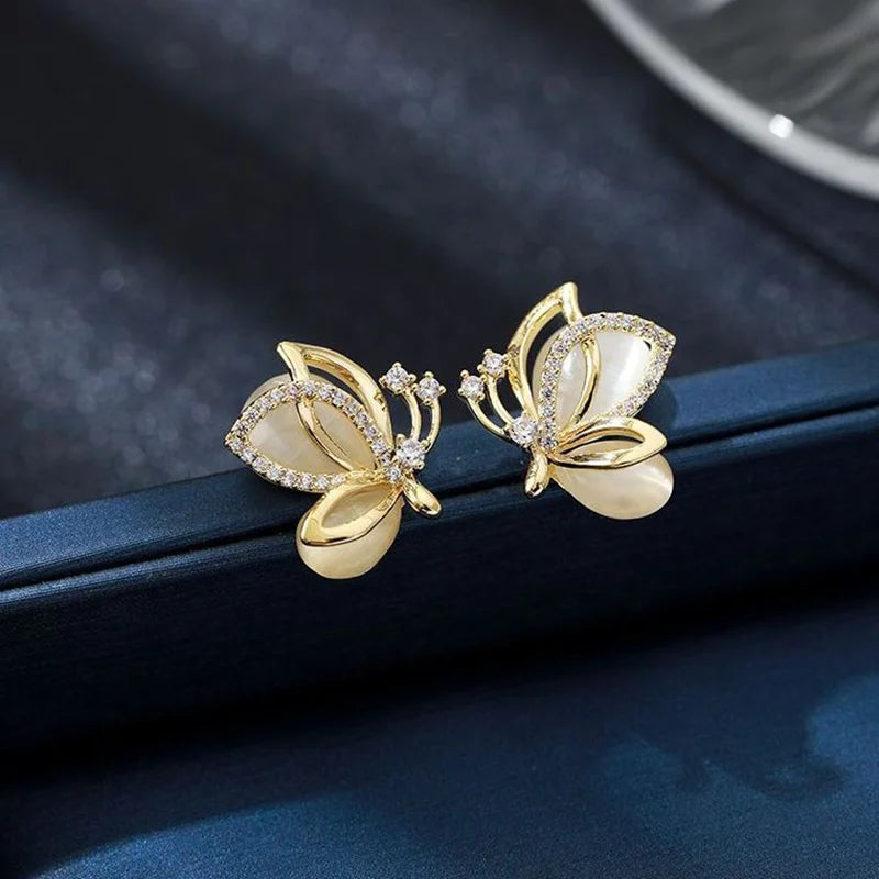2025 New Unique Design Fashion Simple Butterfly Cat's Eye Inlay Drill Earrings for Women Luxury Paty Jewerly GIfts Daily Wear