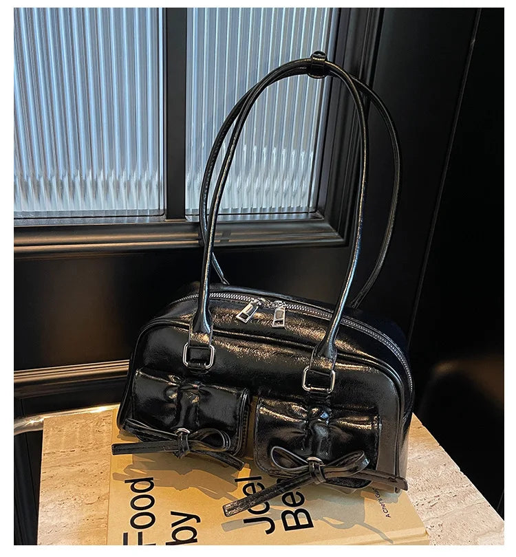 Vintage Women Business Shoulder Bags Simple Ladies Commute Tote Bag Pu Leather Female Underarm Bag Burgundy Large Handbags Purse