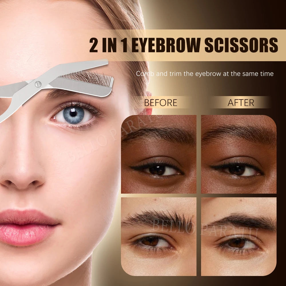 1Pcs Eyebrow Trimming Scissors with Combs Professional Eyebrow Trimmer Stainless Steel Grooming Eyebrow Shaping Scissors Tools