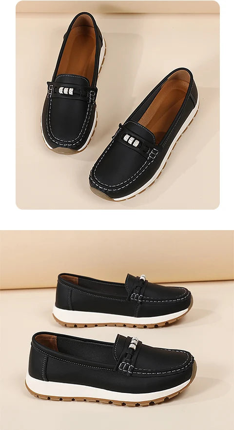 Women's casual flat shoes, 100 genuine leather shoes, lightweight spring and summer loafers, walking mom shoes