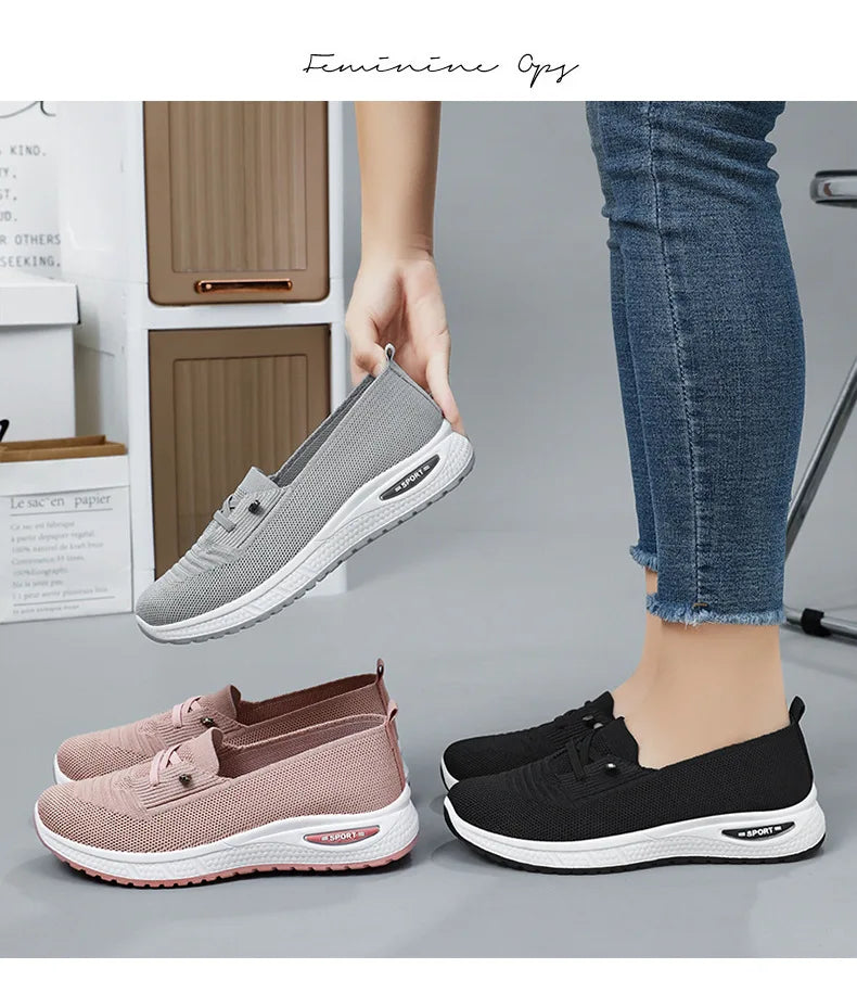 Summer Women's Sneakers Breathable Slip on Walking Shoes Mesh Low Top Womens Vulcanized Shoes Soft Sole Lightweight Women Shoes
