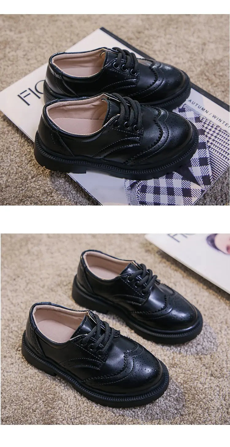 Boys Formal Shoes Girls Leather Shoes Black for School Party Wedding Lace-up Kids Oxfords Classic Fashion Soft 26-36 Breathable