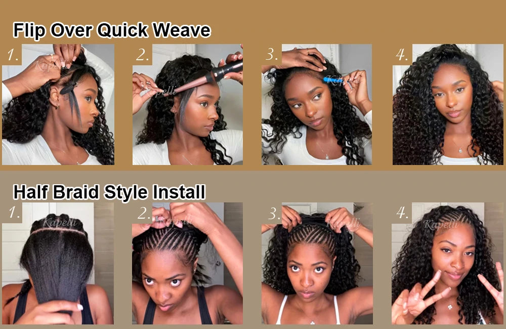 Half Wig Human Hair Kinky Curly Glueless Wig Human Hair Ready to Wear 3 IN 1 Half Wig With Drawstring 250 Density Curly Half Wig