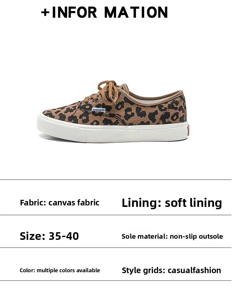 Retro Fashionable Canvas Shoes for Women Student Sports Casual Leopard Print Slip-On Sneakers Comfortable Cotton Lined Shoes