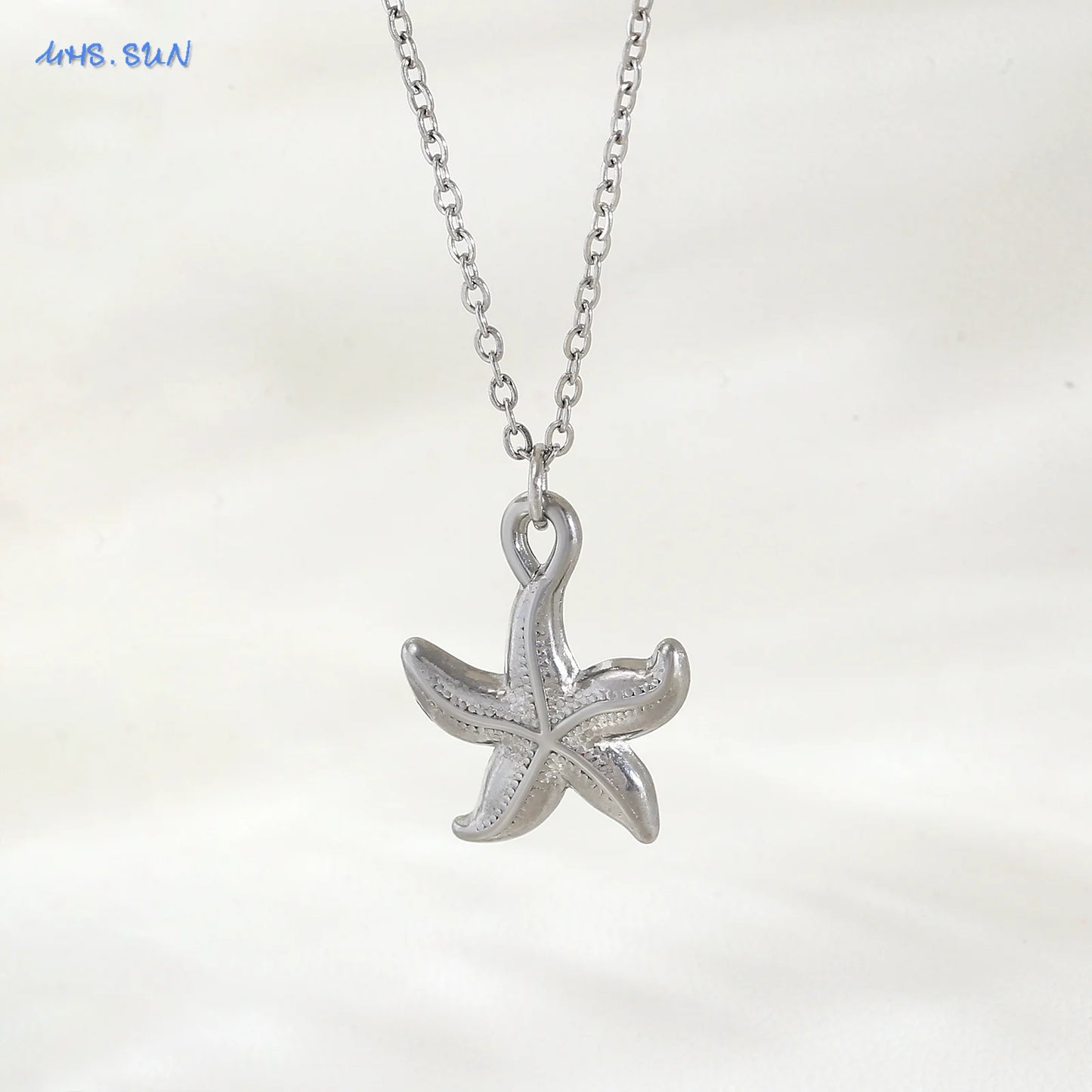 MHS.SUN Starfish Shell Conch Pendant Necklaces For Women Men Stainless Steel Trendy Chain Choker Beach Jewelry Summer Party