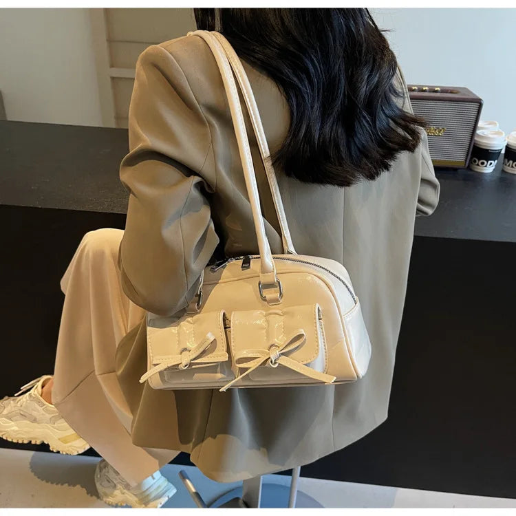 Vintage Women Business Shoulder Bags Simple Ladies Commute Tote Bag Pu Leather Female Underarm Bag Burgundy Large Handbags Purse