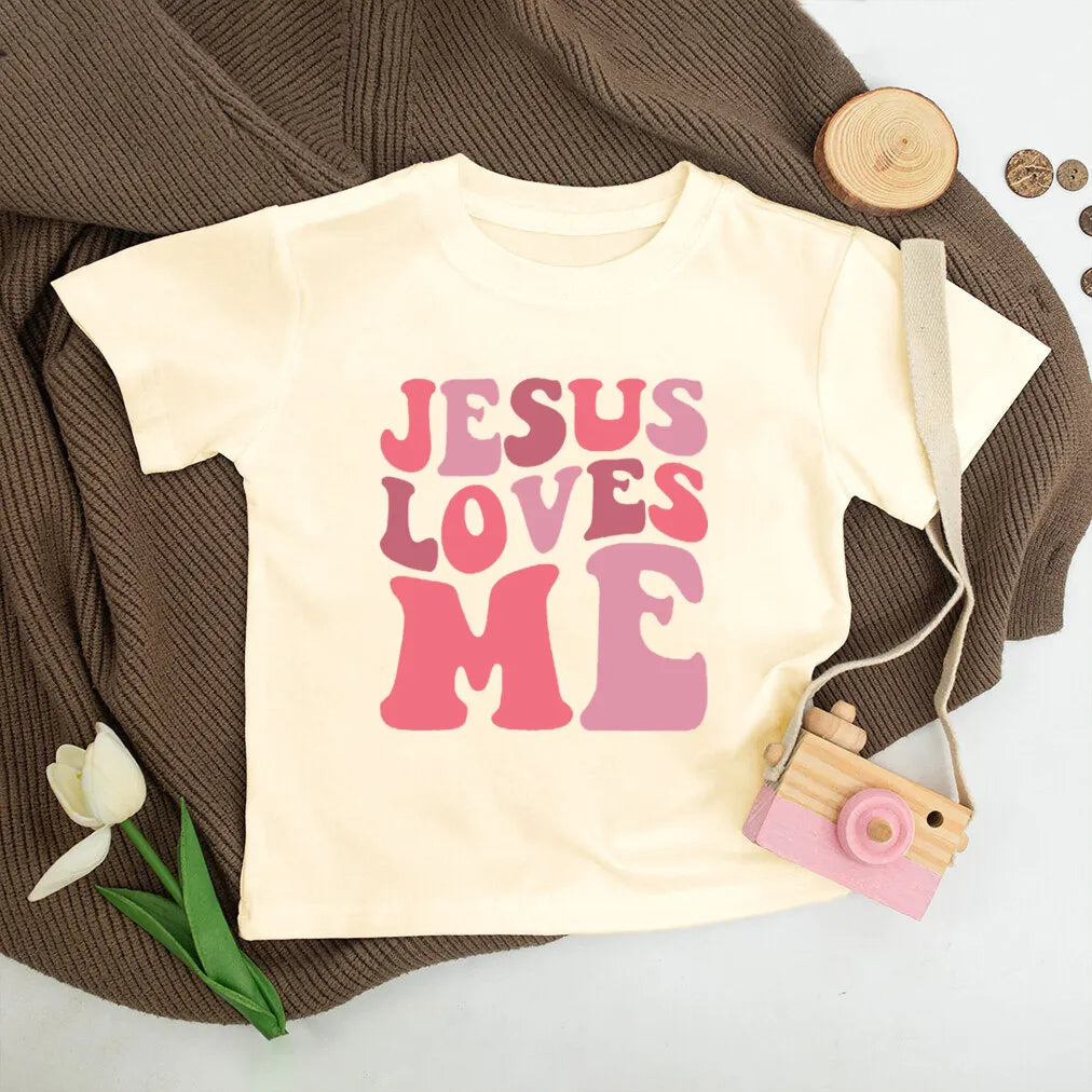 Jesus Loves Me Print Kids Shirt Retro Summer T-shirt Tops for Children Boys Girls Short Sleeve Tshirt Funny Toddler Clothes Tee