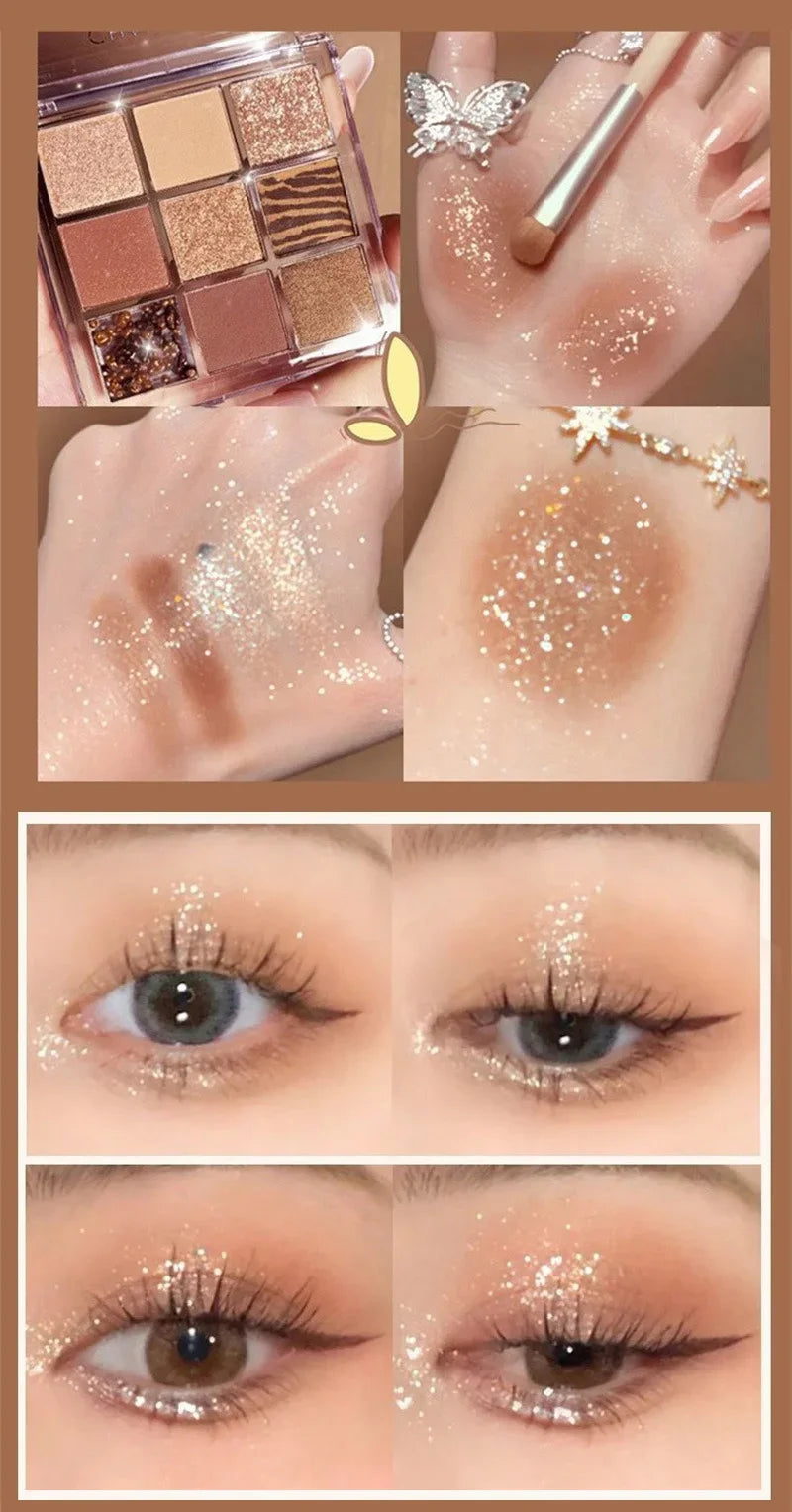 9 Colors Chocolate Eye Shadow Palette Pearly Matte Earth Color Eyeshadow Pallete Shiny Sequins Eye Pigments Lasting Makeup