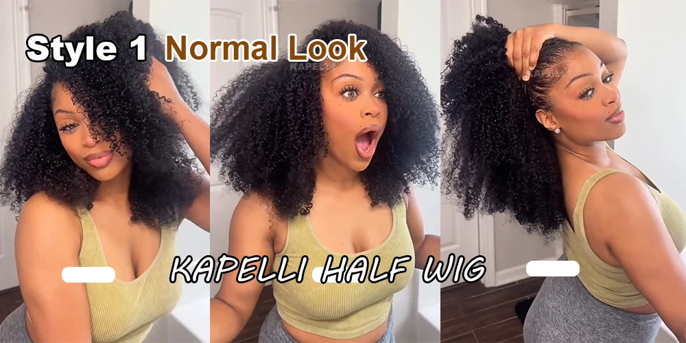 Half Wig Human Hair Kinky Curly Glueless Wig Human Hair Ready to Wear 3 IN 1 Half Wig With Drawstring 250 Density Curly Half Wig
