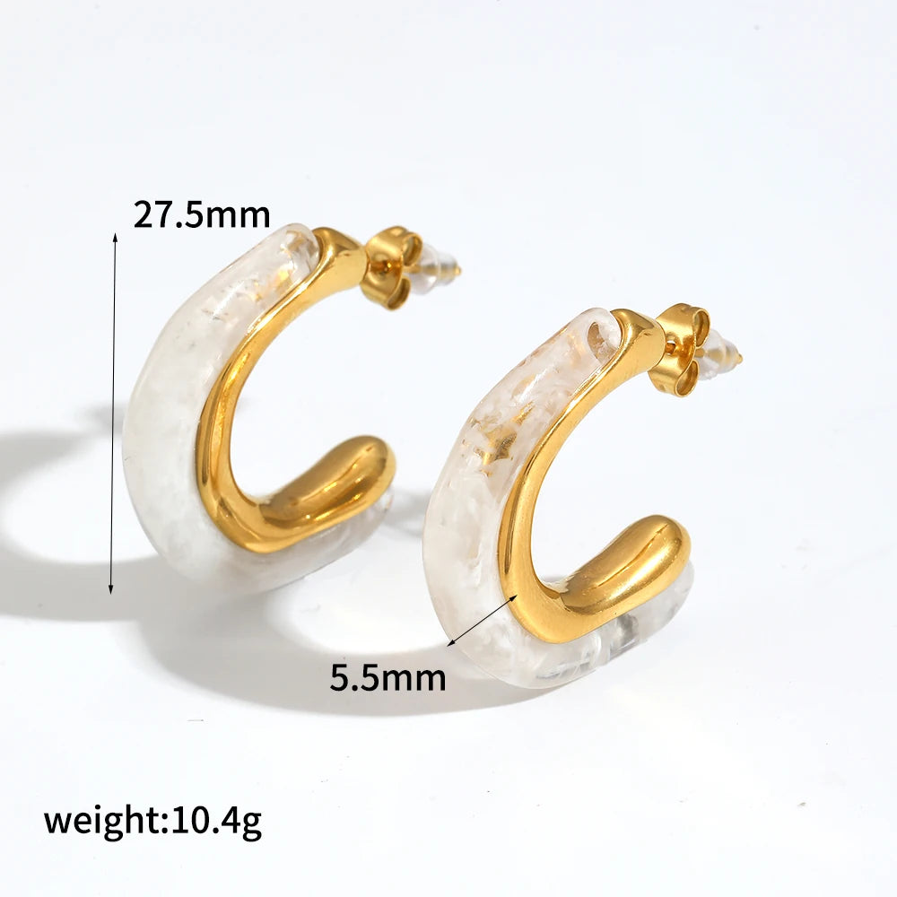 2025 New Design Brown Resin Geometric Shape Earrings Stainless Steel 18k Gold-plated Ear Studs for Women
