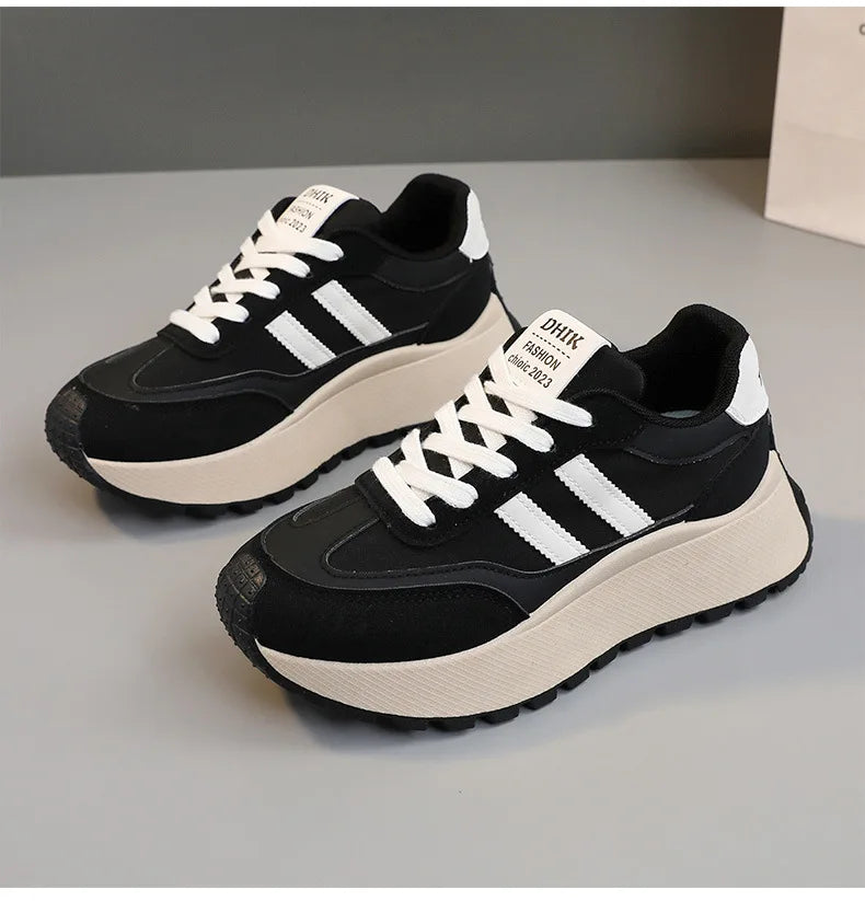 Spring Thick Bottom Women's Shoes 2025 Summer Casual Patchwork Leather Sneakers Casual Vulcanised Shoes Ladies Chaussure Femme