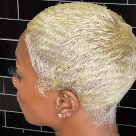 6inch Pixie Short Cut Human hair Wigs blonde Color  Wigs  For Women Full Machine Made Wigs