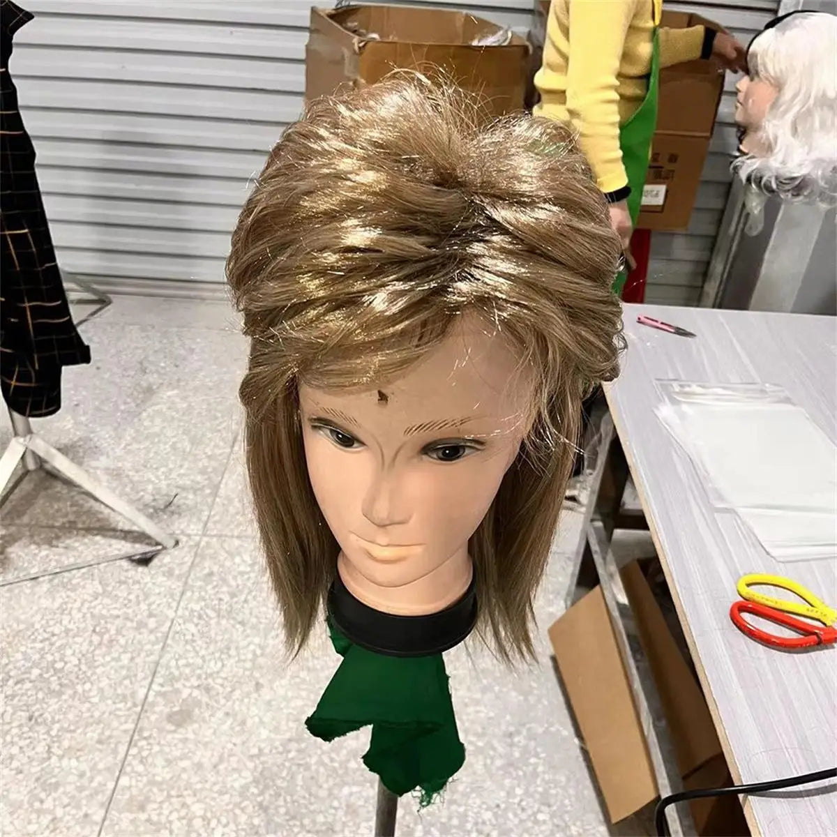 Men's Golden Brown Rock Synthetic Wig High Quality Halloween Costume Accessory Dress up Hippie Wig for Adults