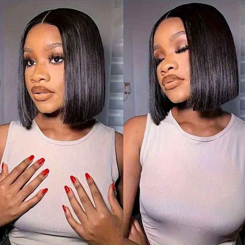 Straight Bob Wig 200% Density 13X4 Lace Frontal Wigs Brazilian Pre Plucked With Baby Hair 4x4 For Women 100% Human Hair Wigs #1B