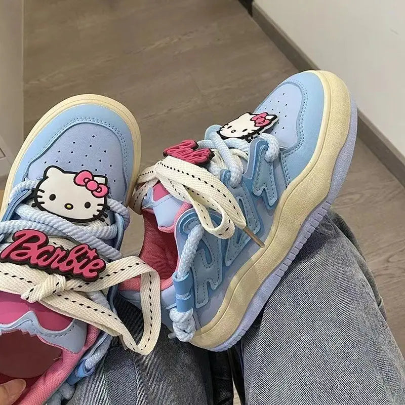 Hello Kitty Board Shoes Summer Sweet Women Sports Shoes Anime Sanrios Cartoon Kt Leisure Cute Girls Student Thick Soled Shoes