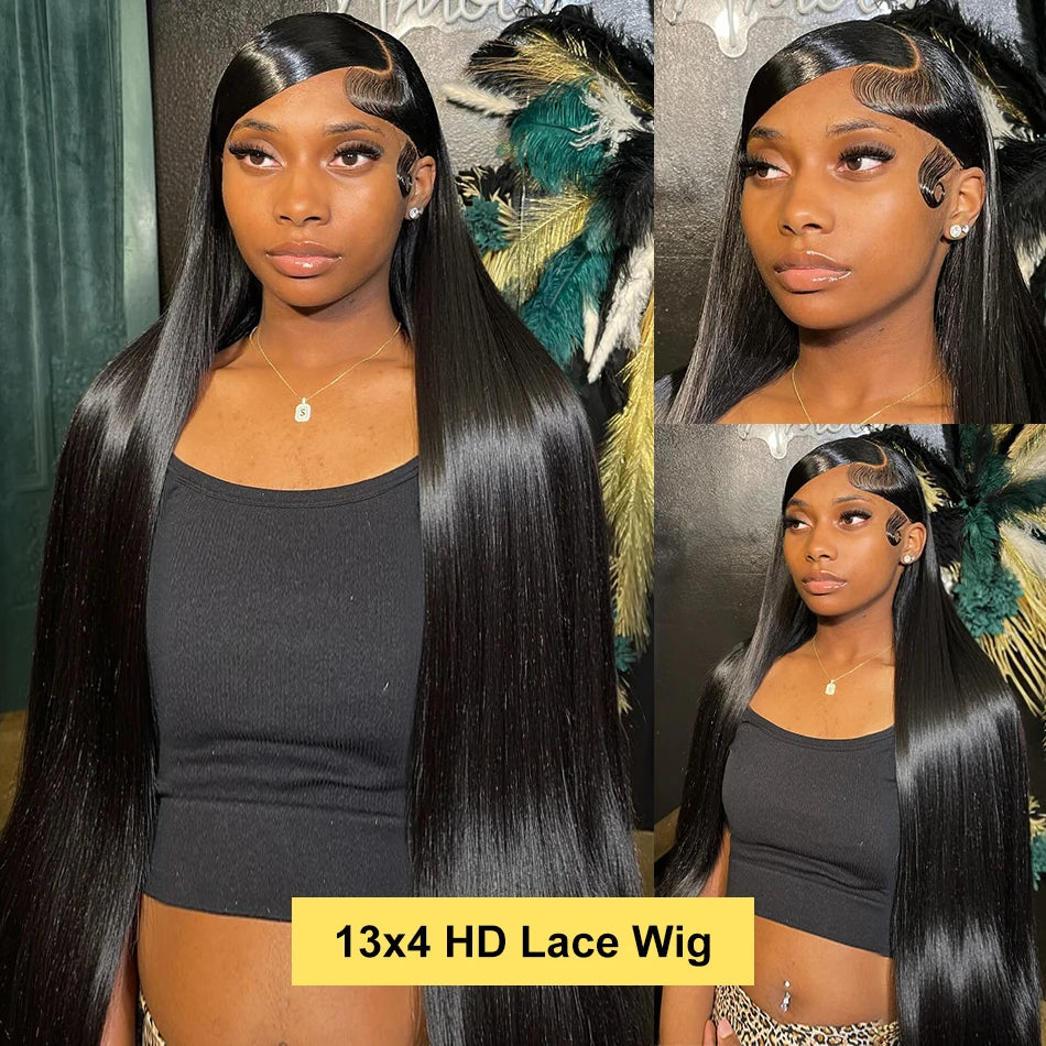 200 Density Straight 13x6 HD Black Lace Frontal Wigs 5x5 Glueless 30 40 Inch 13x4 Lace Front Human Hair Wig Bone Closure Wear Go