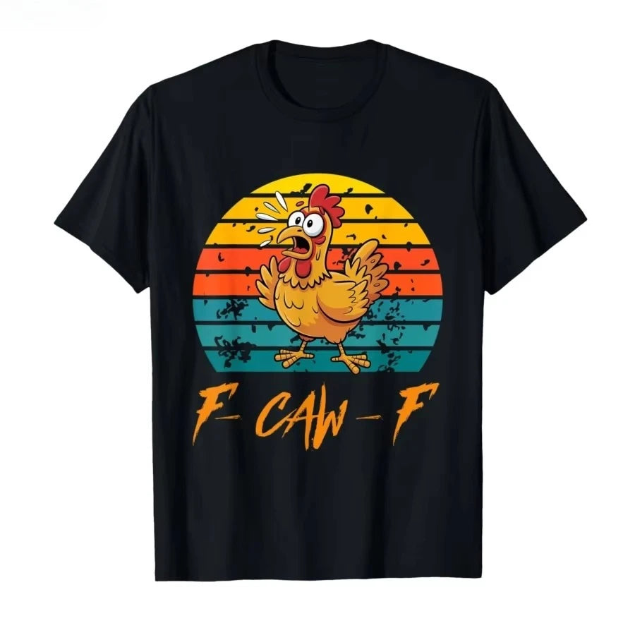 Funny F Caw F Chicken FCAWF Chicken T-Shirt Men Funny 100% Cotton Tee Shirt Crew Neck Short Sleeve T Shirts Gift Idea Clothes