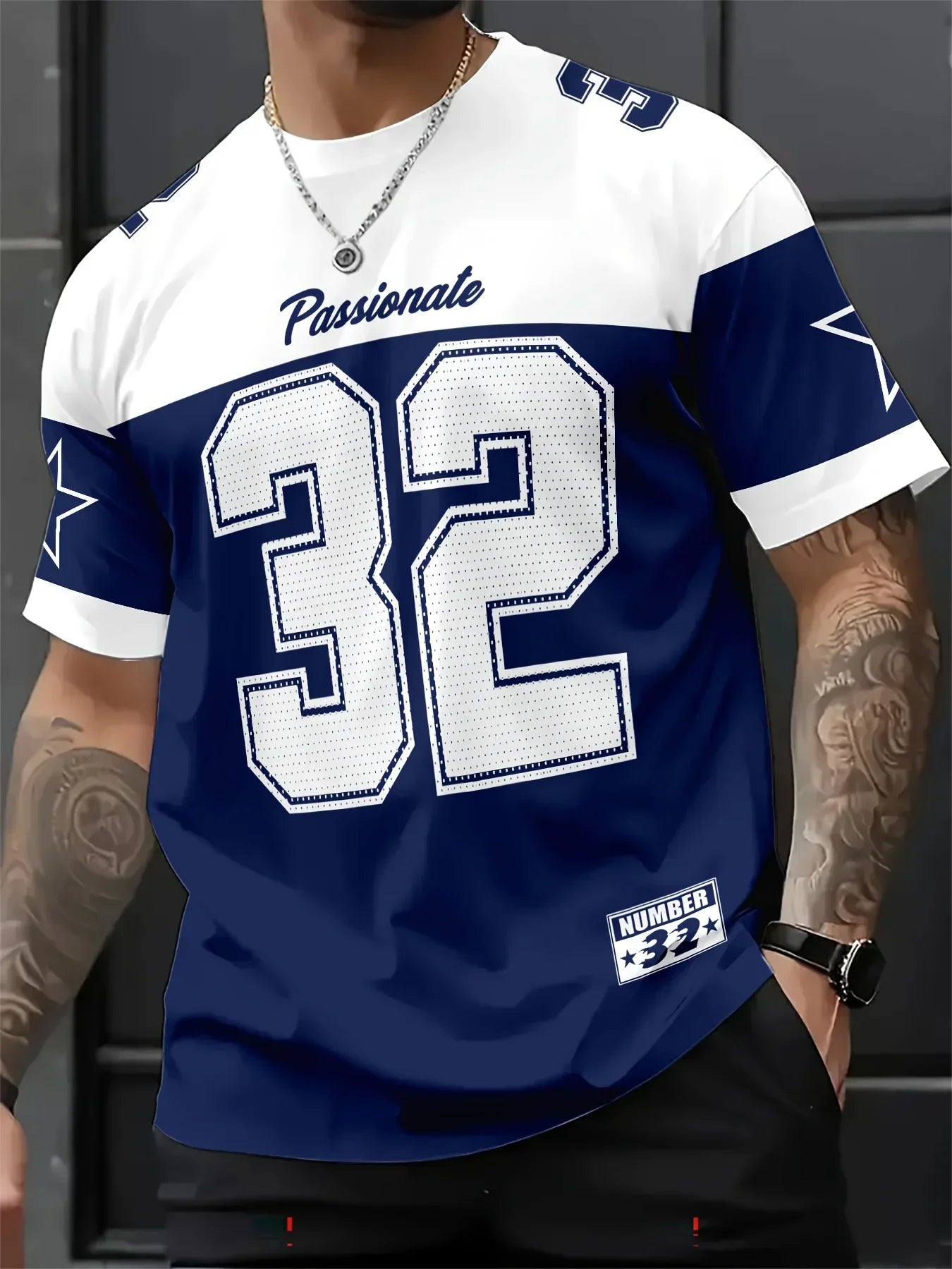 Hot-selling trend No. 32 printed daily casual short-sleeved T-shirt sports breathable quick-drying men's T-shirt jersey