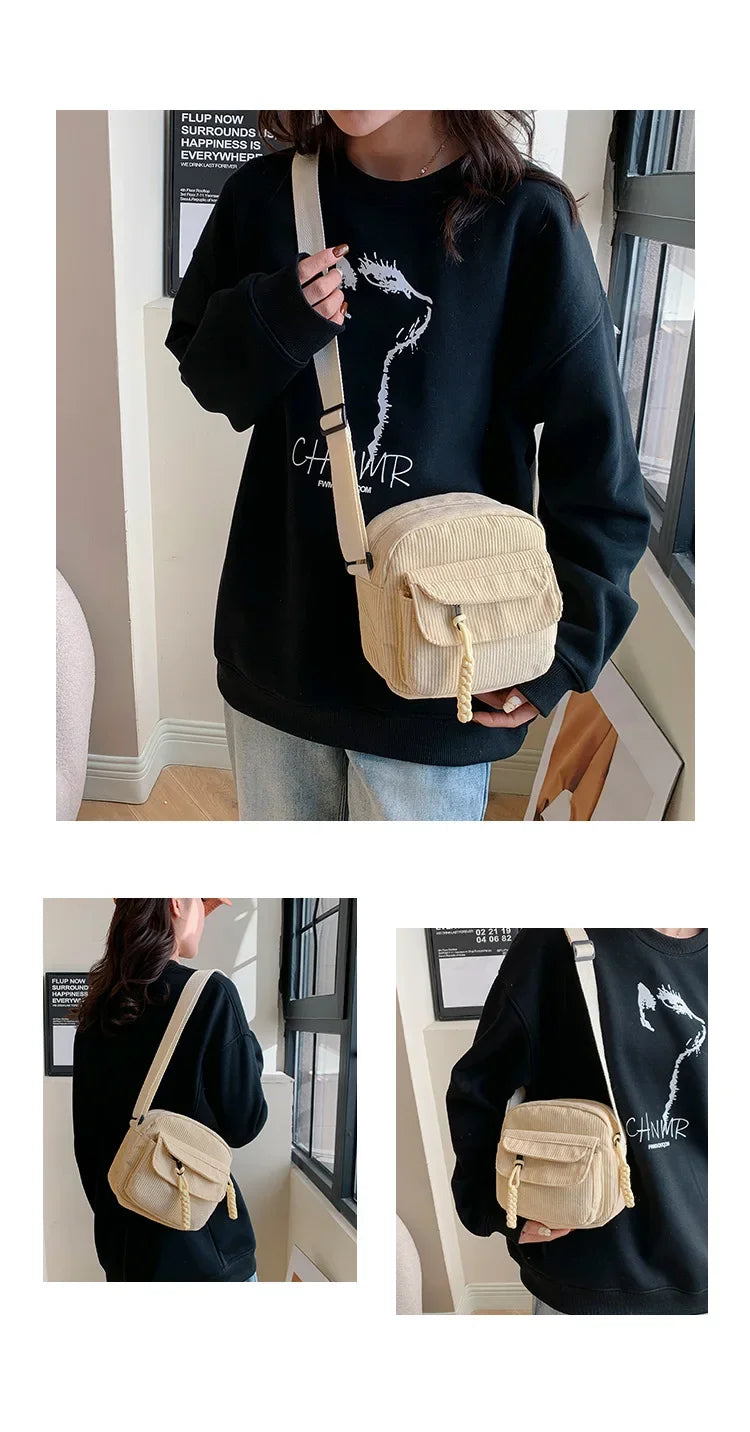 Corduroy Daily Handbag Fashionable Versatile Shoulder Bag for Women Multi-Compartment Zipper Closure Commute Women's Tote Bag