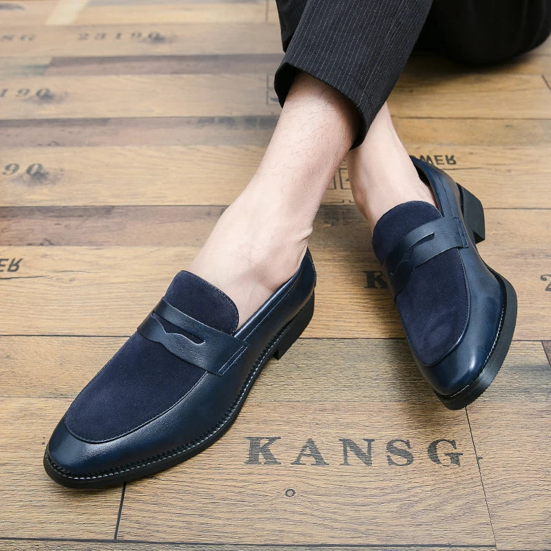Italian Moccasins Suede Oxford Men Loafers Classic Original Derbies Shoes Pointed Toe Dress Leather Shoes Slip-On Wedding Shoes