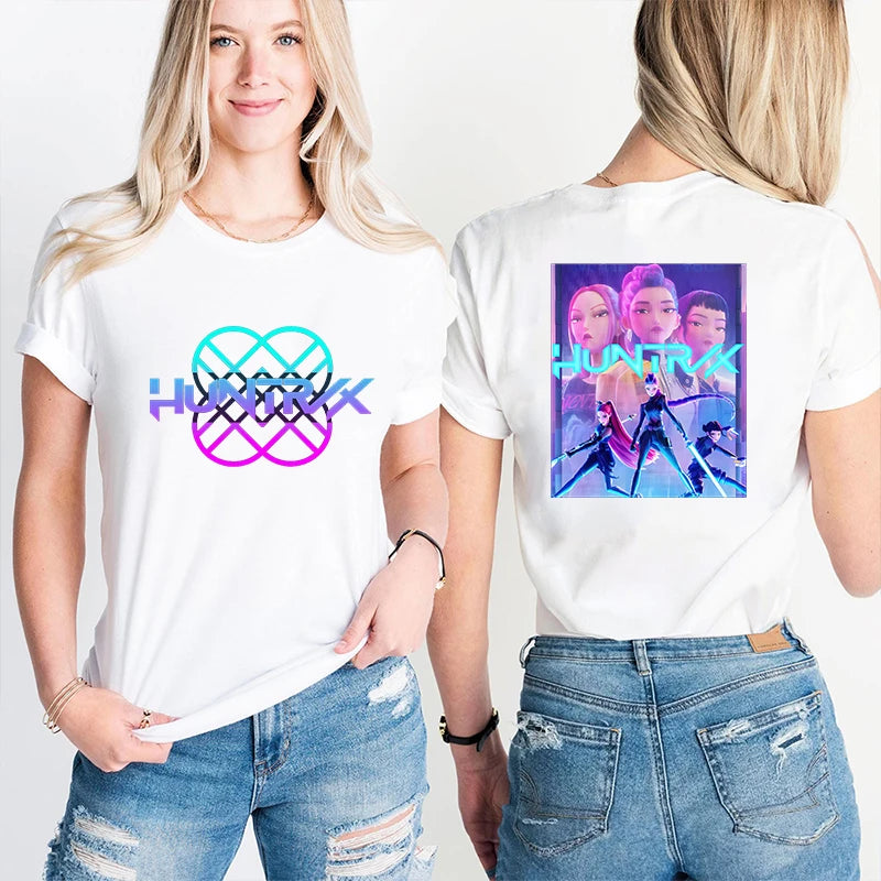 Kpop Demon Hunter HuntrX Print T-Shirts Fashion Casual Short Sleeve T-shirt Fashion Korean Anime Tshirts Women Clothes Tees Tops