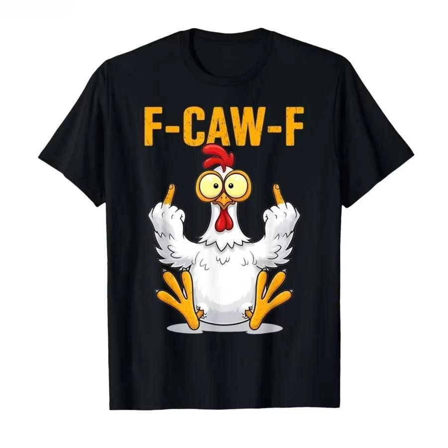 Funny F Caw F Chicken FCAWF Chicken T-Shirt Men Funny 100% Cotton Tee Shirt Crew Neck Short Sleeve T Shirts Gift Idea Clothes