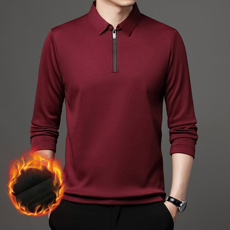 New T Shirt Zipper Polo Shirt Male Fashion Turn-Down Collar Long Sleeve Business Men Clothes