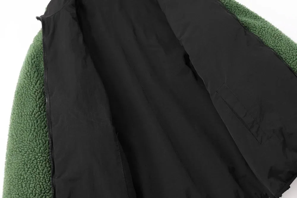 Vintage American Style Double-Sided Wearable Black Eight Ball Flocking Woolen Jacket Zipper For Men And Women Casual Use