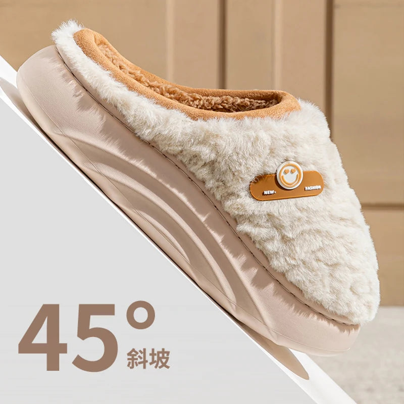 Thick Bottom Cotton Slippers for Women 2025 Winter Indoor Non Slip Home Cotton Slippers Woman Faux Fur Warm Plush Slides Ladies