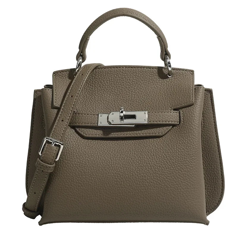 Fashionable Kelly Bag 2025 New Women's Crossbody Bag Retro Lychee Pattern Lock Buckle Single Shoulder Diagonal Bag Luxury Feel