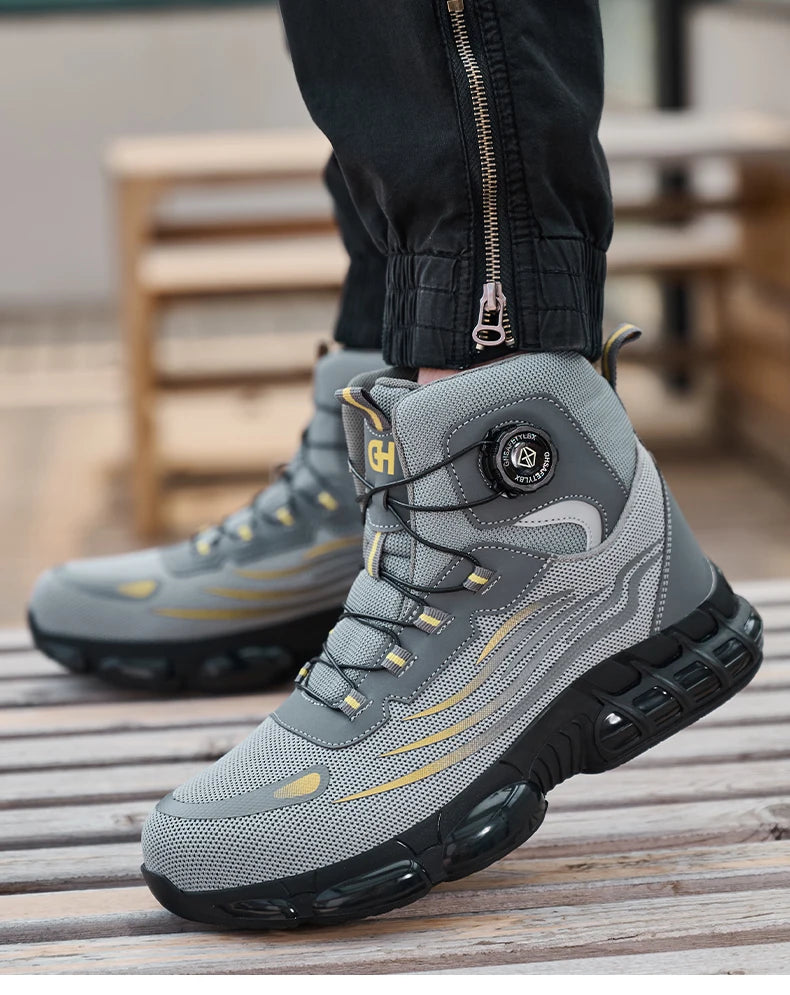 High Top Work Safety Boots Men Steel Toe Cap Work Shoes Rotating Button Indestructible Sneakers Protection Men Safety Shoes