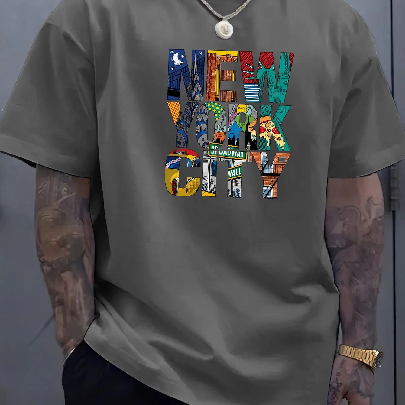 Summer Men 100% Polyester Comfortable Casual Loose Plus Size NEW YORK CITY Printed Sports Round Neck Short Sleeved T-shirt Top