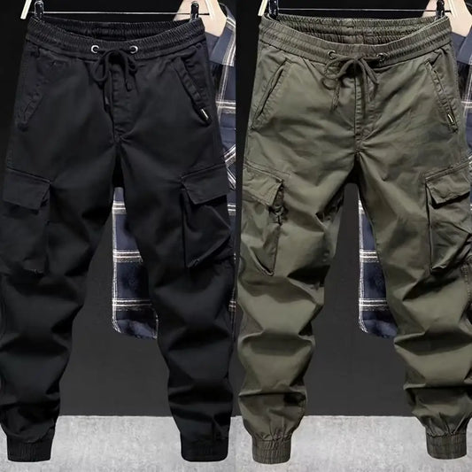 Multi-pocket Overalls Men's Cargo Pants with Drawstring Waist Multiple Pockets Ankle-banded Design for Daily Sports Streetwear