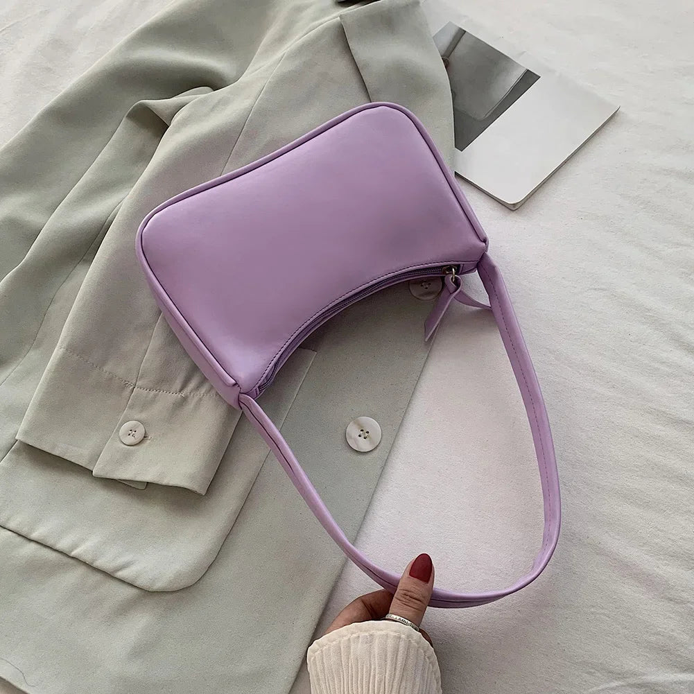 New Retro Soft PU Leather Women Shoulder Underarm Bags Casual Solid Color Small Top-Handle Handbags Ladies Fashion Shoulder Bags