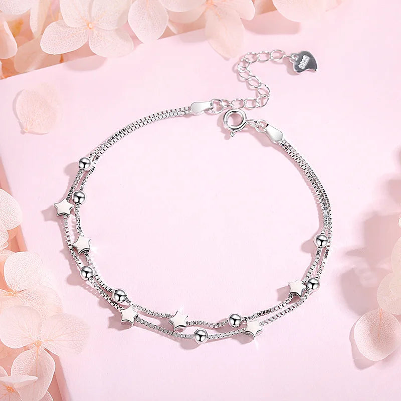 925 Sterling Silver Bracelet Woman Vintage Luxury Adjustable Bead Bracelets Fashion Original Jewelry Designer Party Wedding Gift