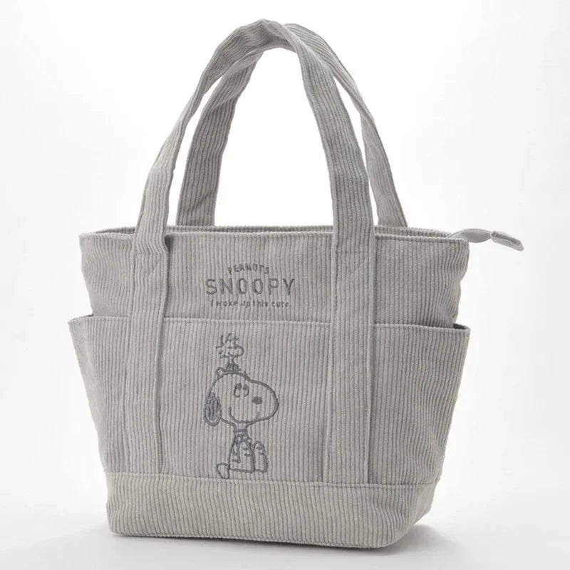 Miniso Corduroy Snoopy Tote Bag Casual Handbag Students Large CapacityTote Bag Zipper Shoulder Bag