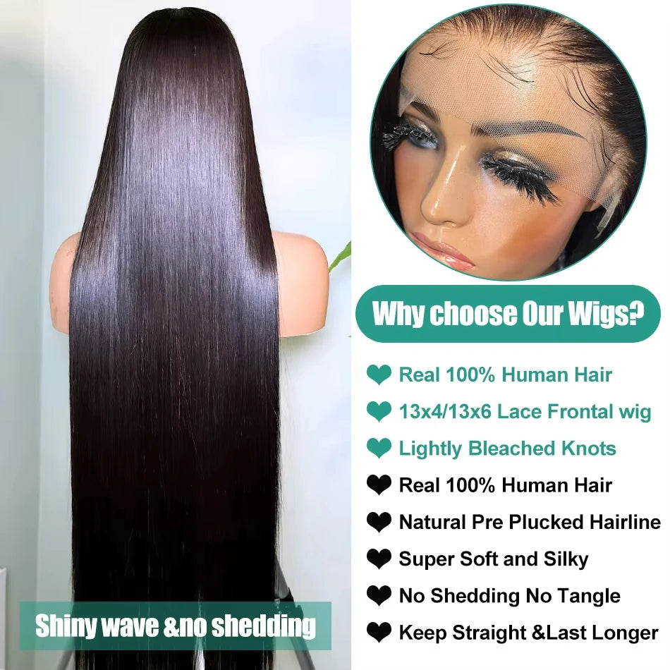 200 Density Straight 13x6 HD Black Lace Frontal Wigs 5x5 Glueless 30 40 Inch 13x4 Lace Front Human Hair Wig Bone Closure Wear Go