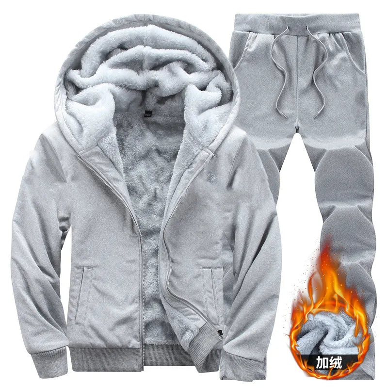 Wolf Czuadlte2024New Winter Men's Sports Set Casual Pants Hooded Sweater Youth Large Plus Plush Thickened Cardigan Two Piece Set