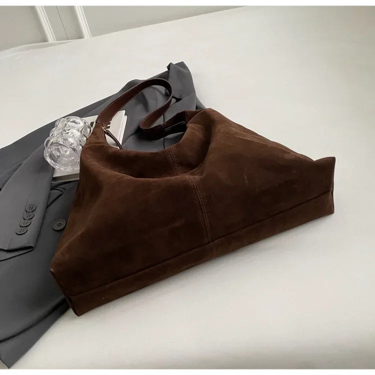 Vintage Suede New Large Capacity Women Tote Bag 2025 Autumn Winter Commute Shoulder Crossbody Bags Fashion Trend Underarm Bags