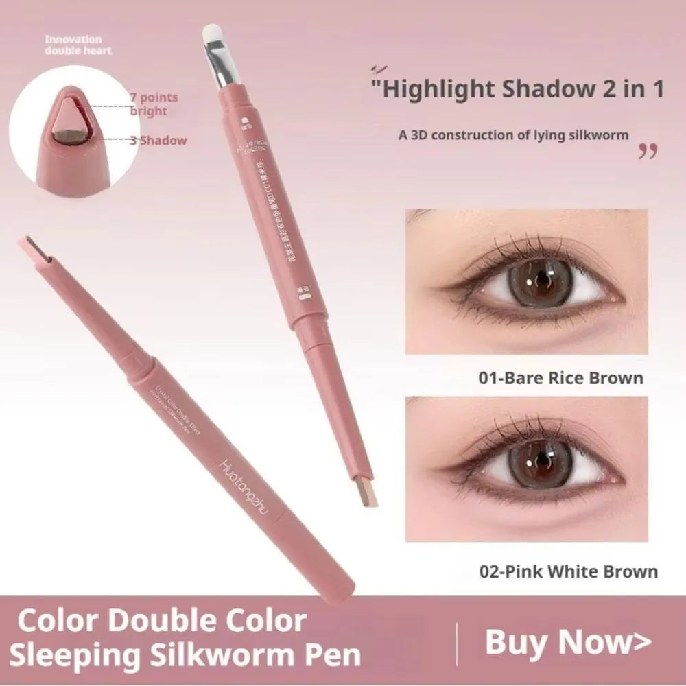 Double Ended Lying Silkworm Pencil Eye Makeup Tool with Brush Highlighter Makeup Pen Mulitfuntional Eye Brightener Makeup Stick