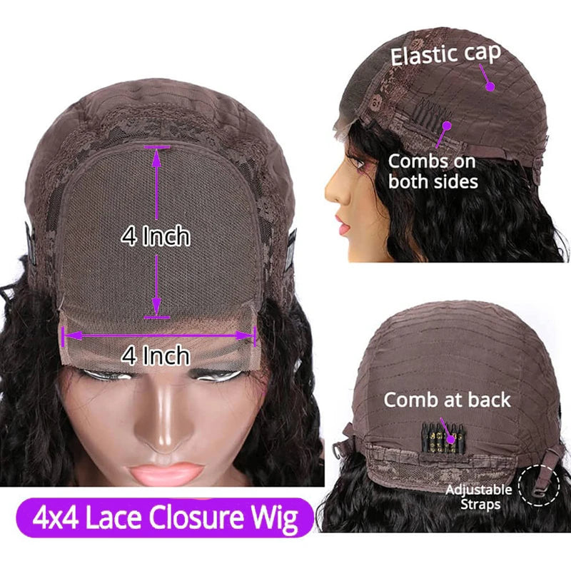 Straight Bob Wig 200% Density 13X4 Lace Frontal Wigs Brazilian Pre Plucked With Baby Hair 4x4 For Women 100% Human Hair Wigs #1B