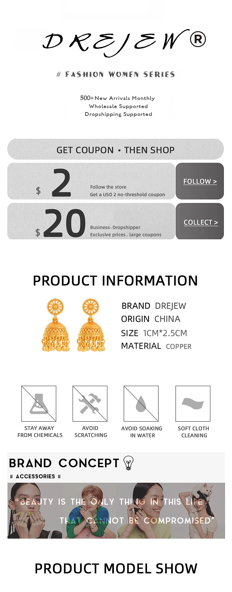 DREJEW Vintage Bell Tassel Earrings for Women 2025 European and American Drop Earring High-end Luxury Designer Jewelry