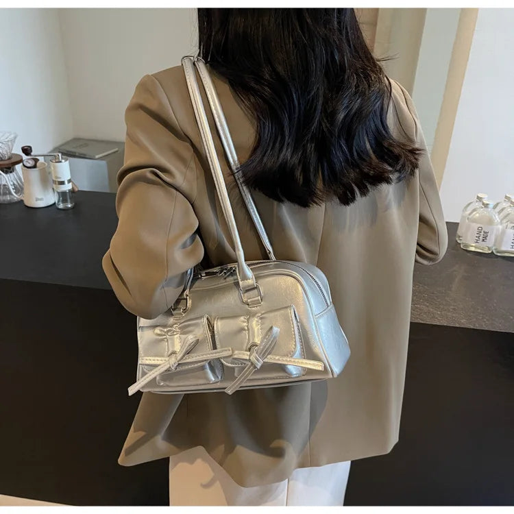 Vintage Women Business Shoulder Bags Simple Ladies Commute Tote Bag Pu Leather Female Underarm Bag Burgundy Large Handbags Purse