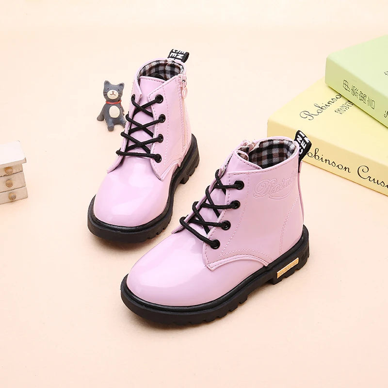 2022 New Winter Children Shoes PU Leather Waterproof Plush Boots Kids Snow Boots Brand Girls Boys Casual Boots Fashion Sneakers
