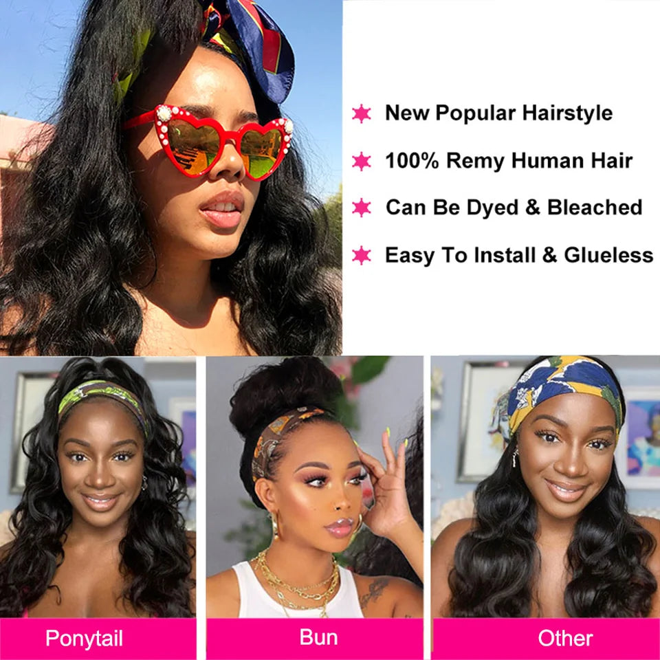 Headband Wig Human Hair Body Wave Virgin Human Hair Wigs for Black Women Full Machine Made Brazilian Ready To Wear Wig None Lace