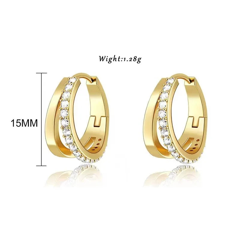 2Pcs Stainless Steel Crystal Zirconia Hoop Earrings for Women Girls Trendy Circle Punk Ear Loops Party Fashion Jewelry Gifts