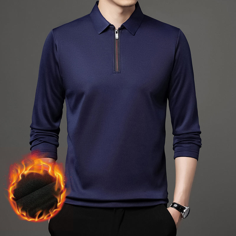 New T Shirt Zipper Polo Shirt Male Fashion Turn-Down Collar Long Sleeve Business Men Clothes